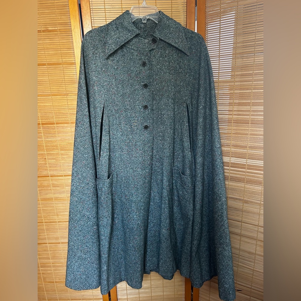 Vintage Pendleton Poncho Wool Cape Swing Coat Jacket Women's Green Tweed OS